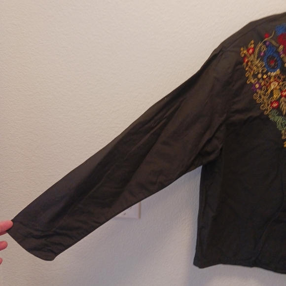 Together! Blouse Women Black Shirt  Embroidery Boho Size Missy M - Picture 9 of 12